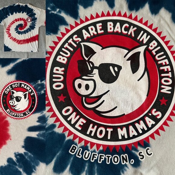 Port & Company Tops - One Hot Mama's Bluffton SC Tie-Dye T-Shirt Our Butts Are Back Pig Graphic Port &